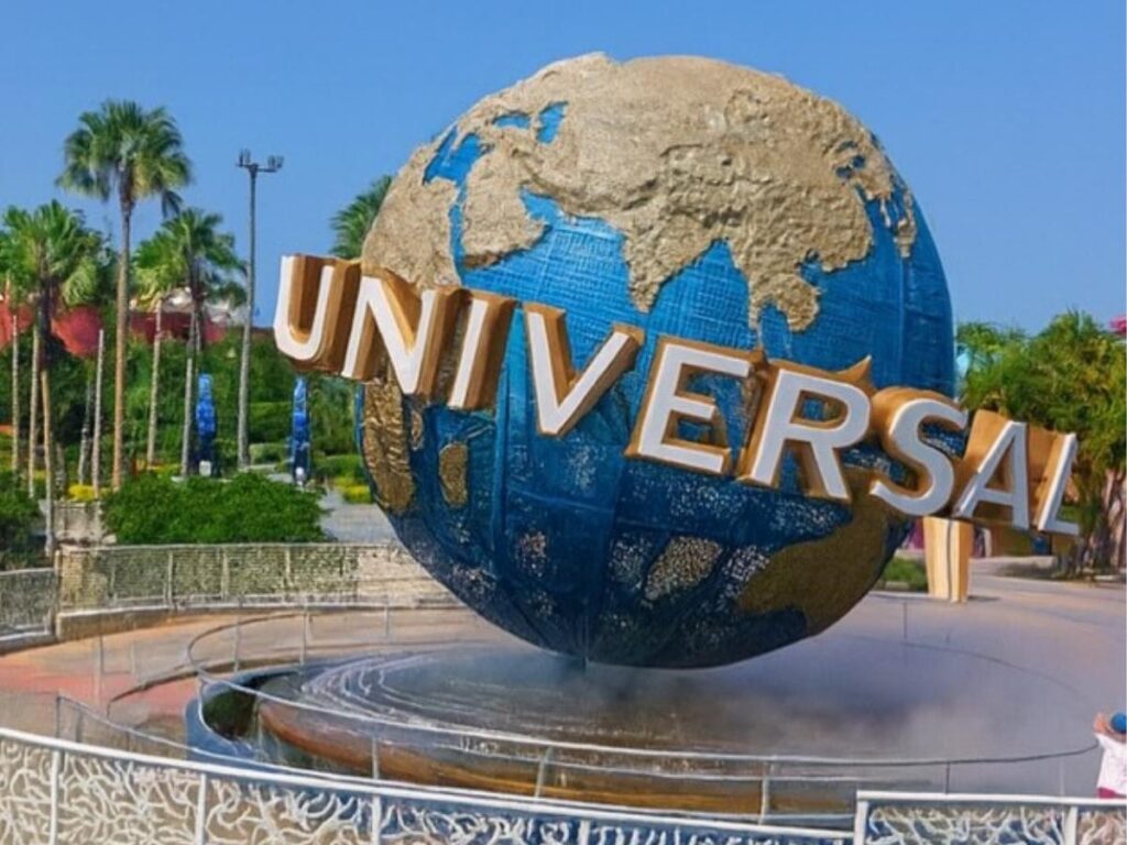 Wizarding World area at Universal Orlando with detailed storefronts and crowds