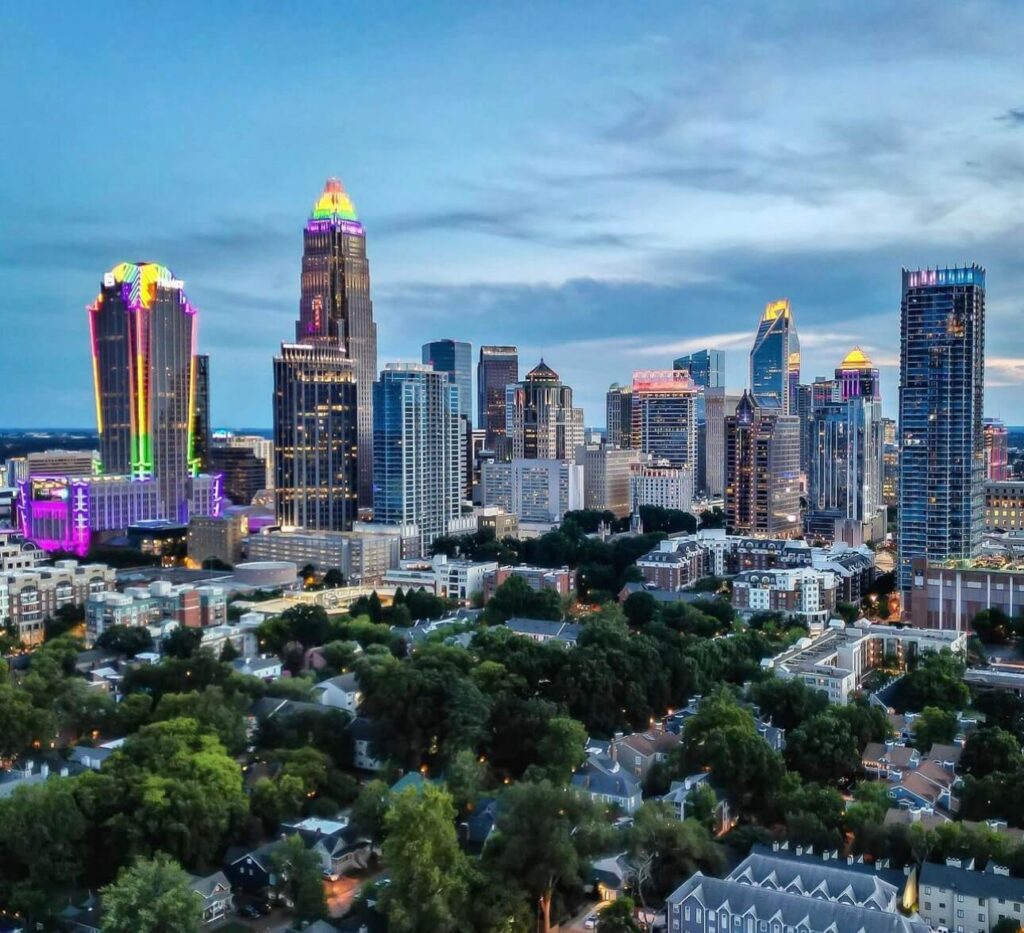 Skyline of Uptown Charlotte North Carolina with modern skyscrapers