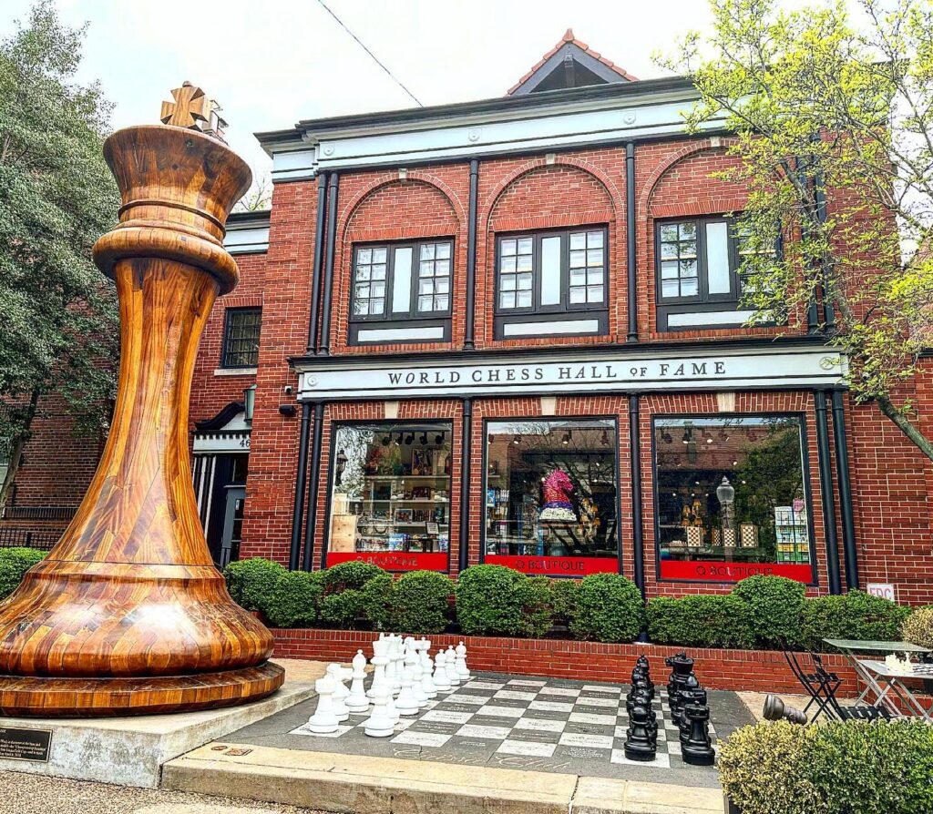 Giant chess piece outside the World Chess Hall of Fame in St. Louis