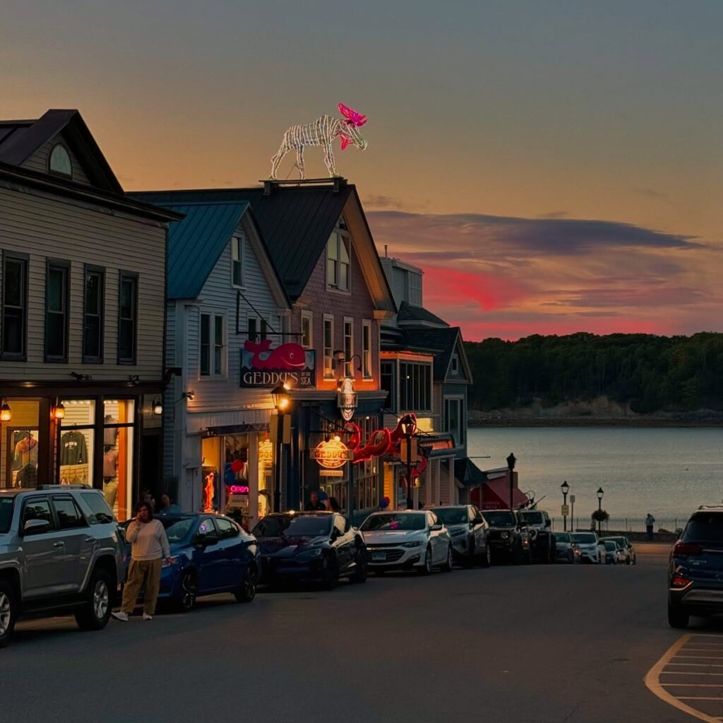 Boutique shops along Main Street in downtown Bar Harbor
