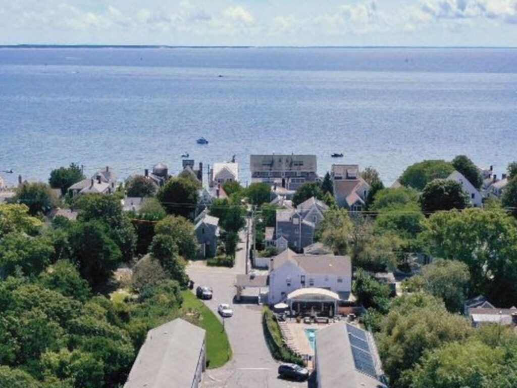 Bike path through dunes and pine trees in Cape Cod National Seashore near Provincetown