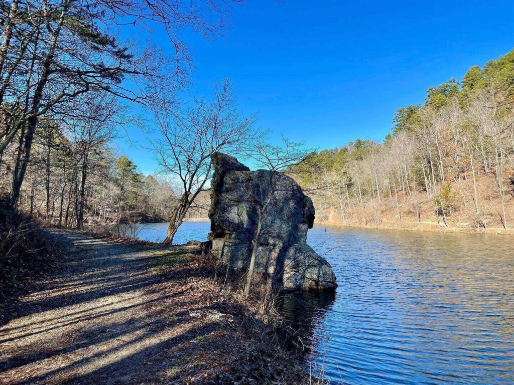 Walking trail around Black Bass Lake near downtown Eureka Springs Arkansas