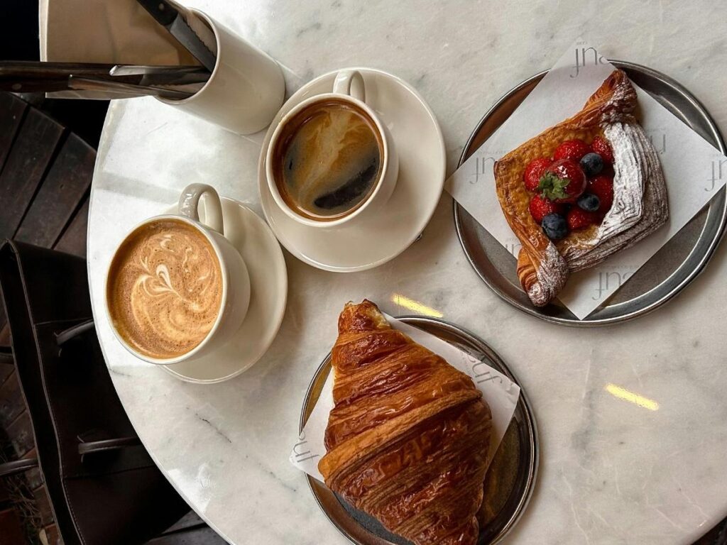 Coffee and breakfast at a cozy café in Provincetown in the morning light