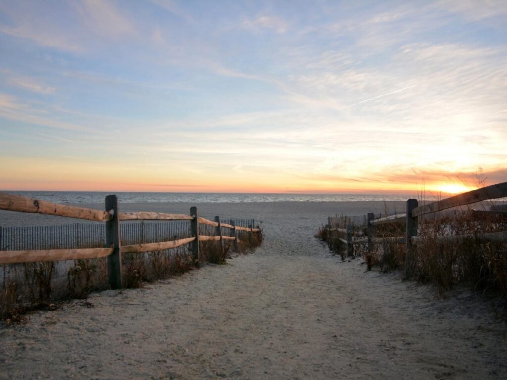 Colorful sunset at Sunset Beach in Cape May, New Jersey.