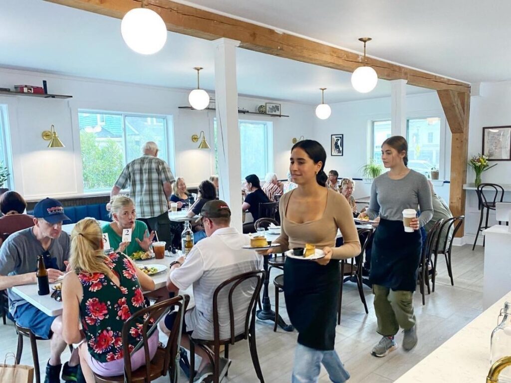 Morning coffee inside a café in Stowe, Vermont