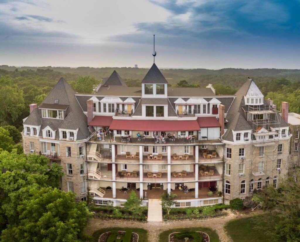 Historic Crescent Hotel overlooking the Ozark Mountains in Eureka Springs Arkansas