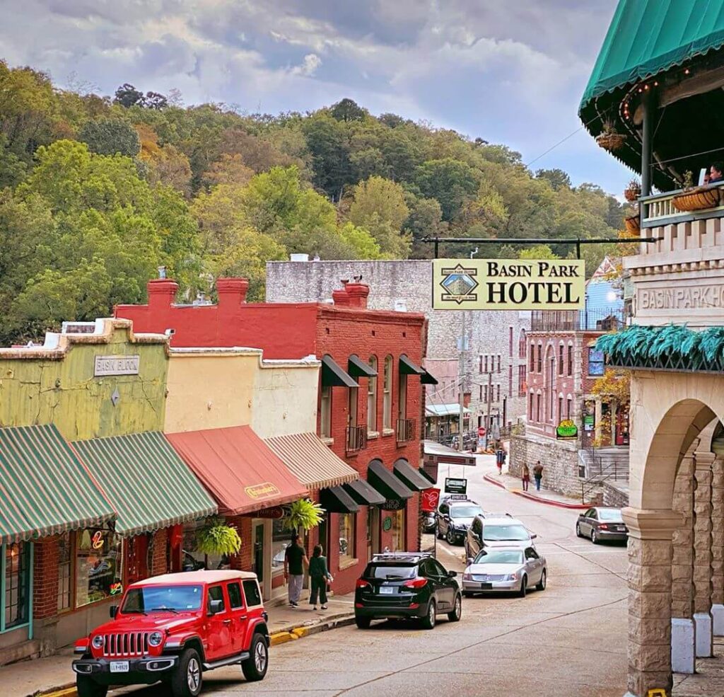 Scenic view of historic Eureka Springs Arkansas surrounded by the Ozark Mountains