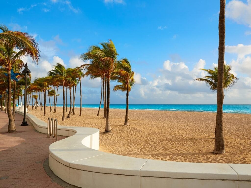 Fort Lauderdale Beach with wide sand and the oceanfront promenade