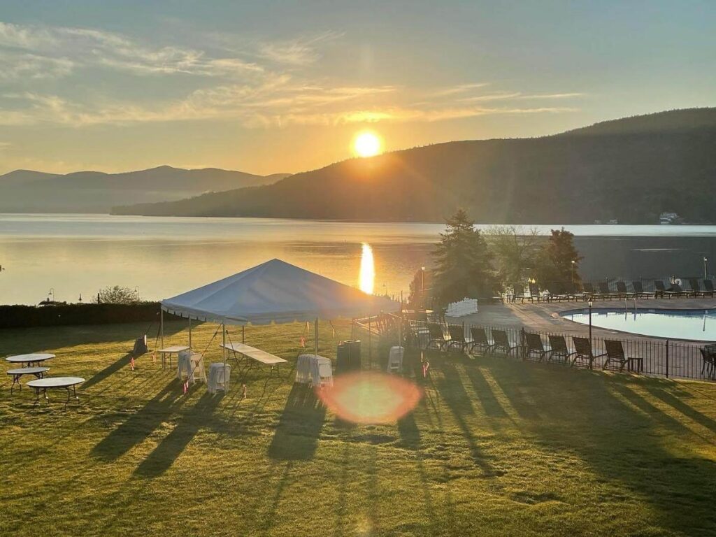 Fort William Henry near the Lake George waterfront on a clear day