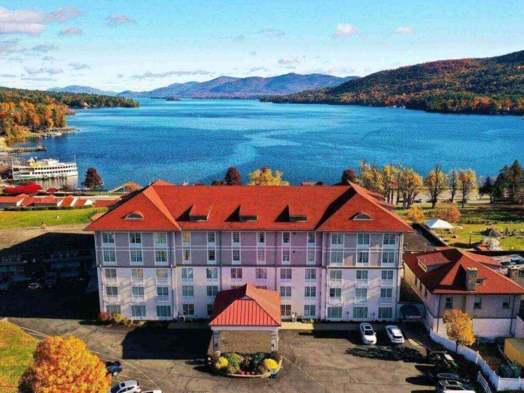 View of Lake George from inside Fort William Henry showing its strategic location