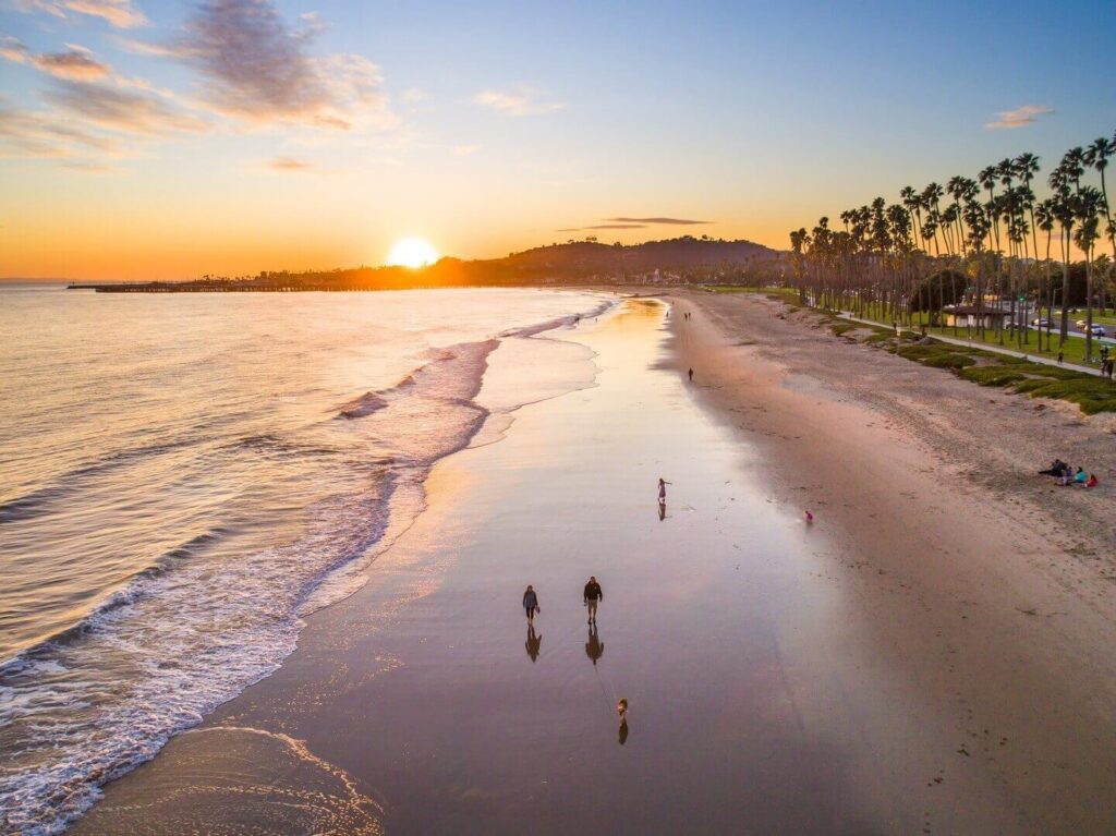 Sunset over the ocean along the Santa Barbara waterfront