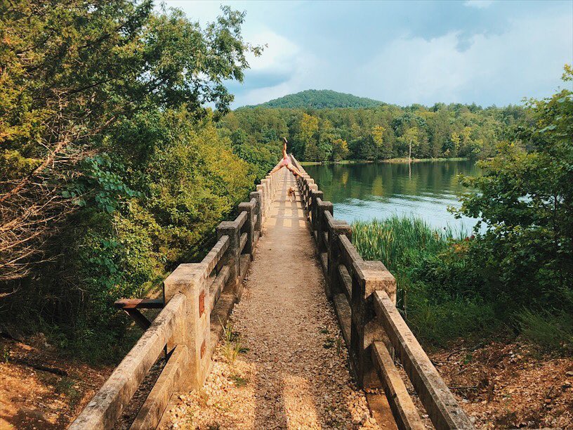 Lake Leatherwood City Park lake surrounded by forest near Eureka Springs Arkansas