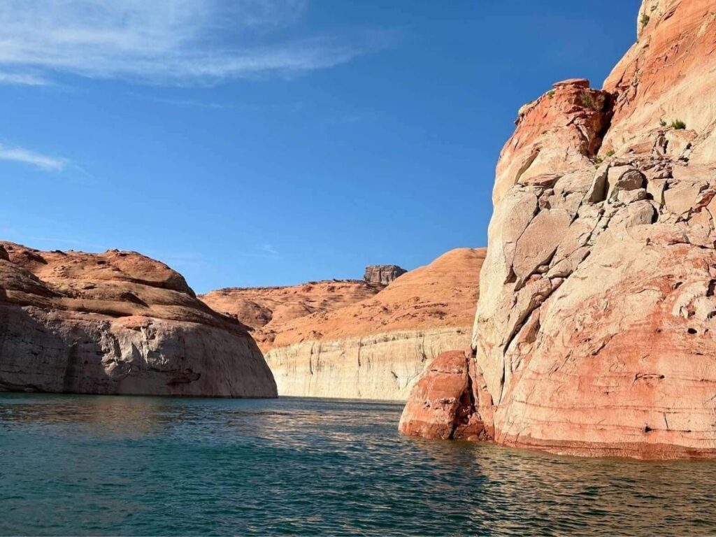 Sunset reflecting on the water at Lake Powell in Arizona