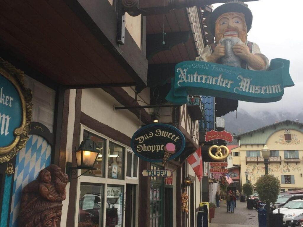 Inside the Leavenworth Nutcracker Museum with rows of traditional and unusual nutcrackers