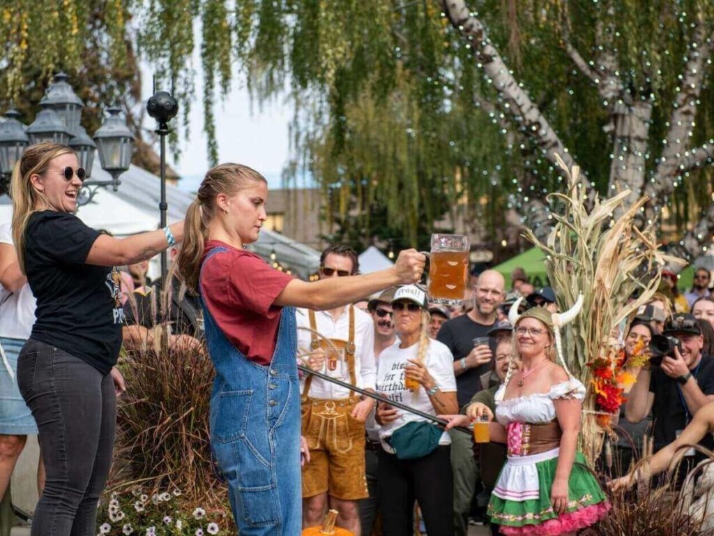 Crowds and beer halls during Oktoberfest in Leavenworth