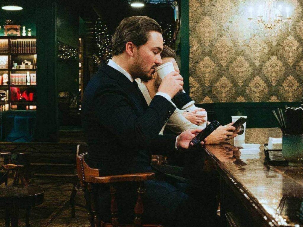 Morning coffee inside a café in Stowe, Vermont