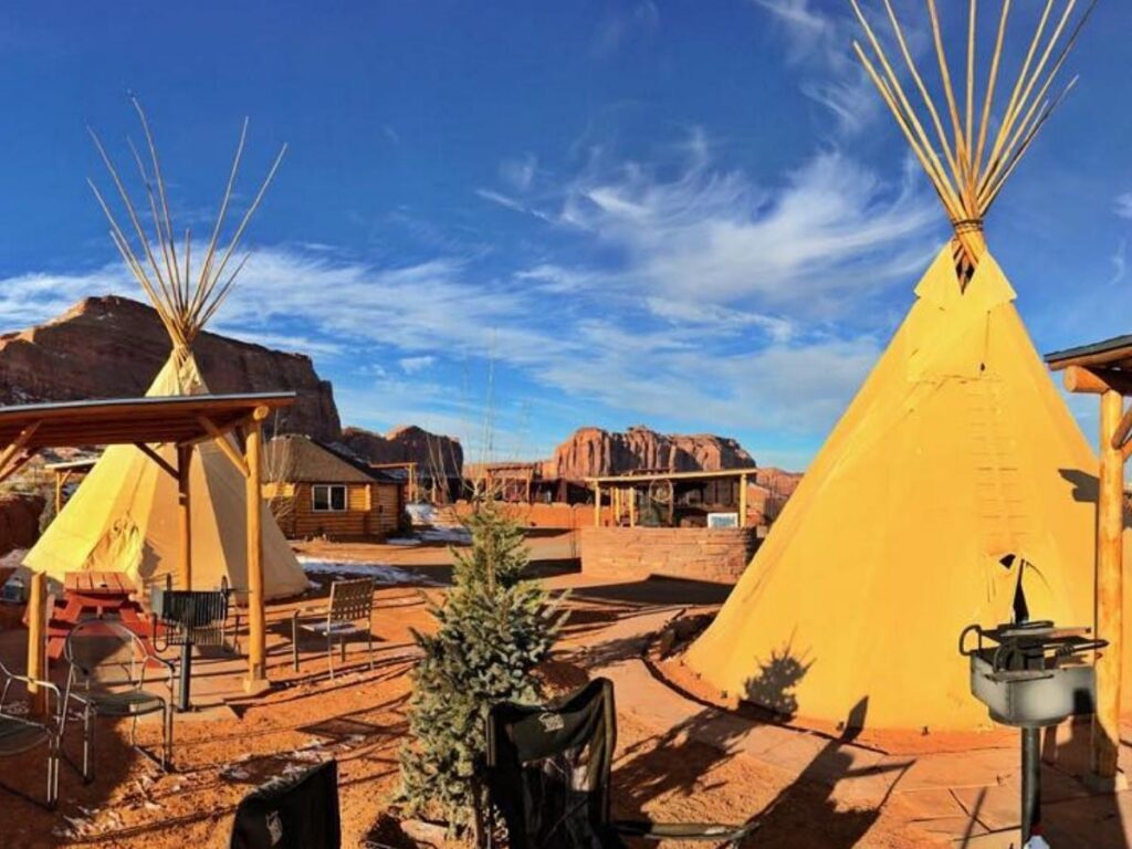 Traditional Navajo structures at the Navajo Village Heritage Center in Page