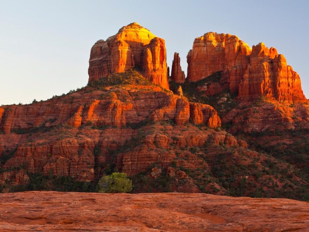 View of Page, Arizona surrounded by red rock canyons and desert terrain