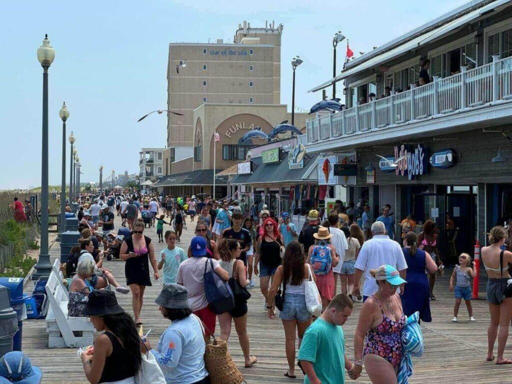 Afternoon walk through downtown Rehoboth Beach near shops and cafes