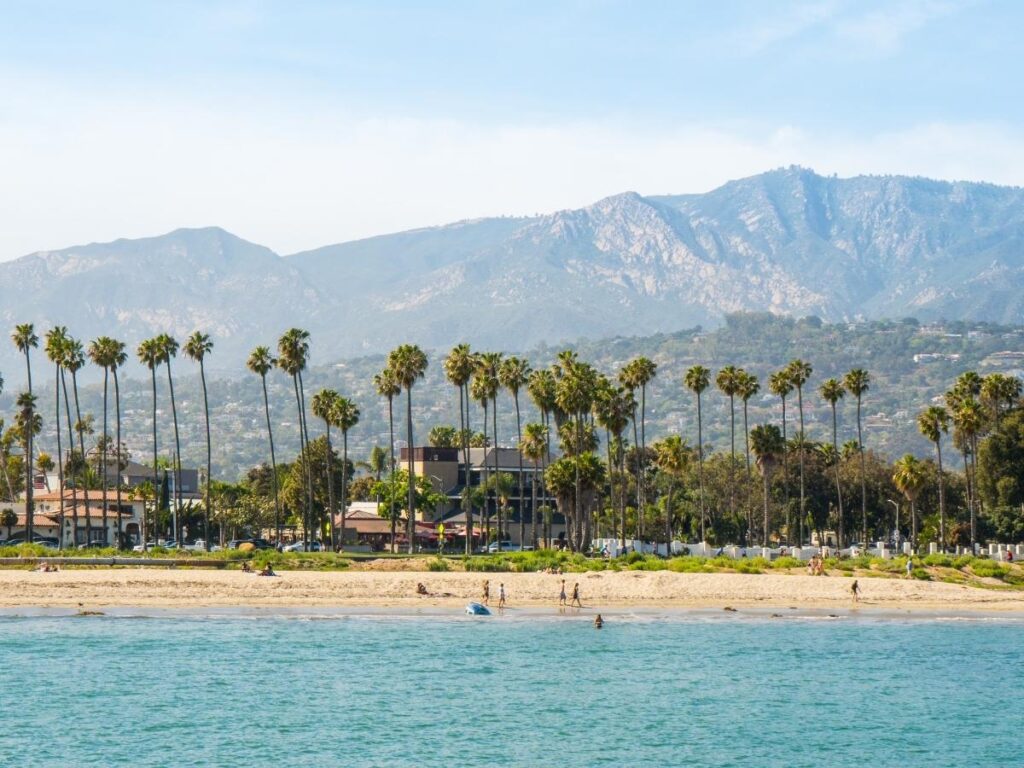 Scenic view of the Santa Barbara coastline on a calm, clear day