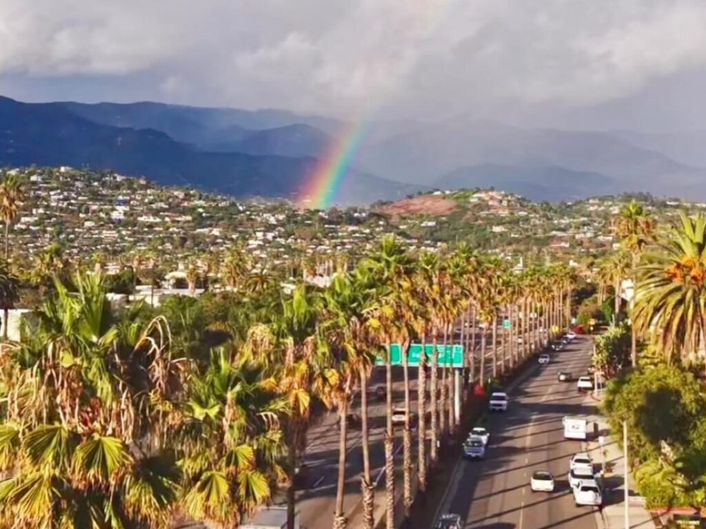 Mild spring day along the Santa Barbara waterfront with clear skies