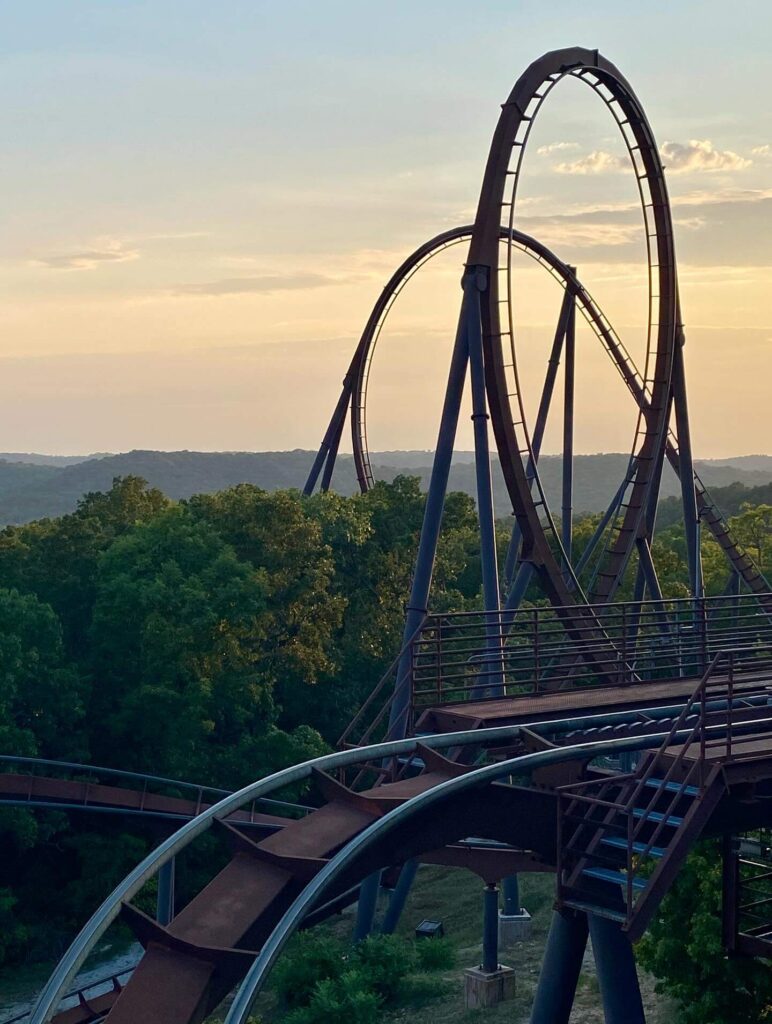 Thrilling wooden roller coaster at Silver Dollar City theme park in Branson.