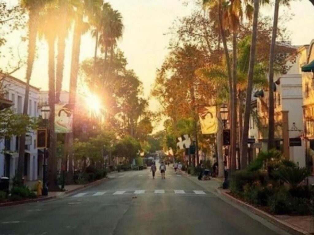 Pedestrian-friendly section of State Street in downtown Santa Barbara