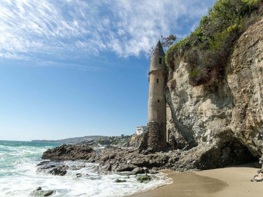 Pirate Tower at Victoria Beach in Laguna Beach at low tide.