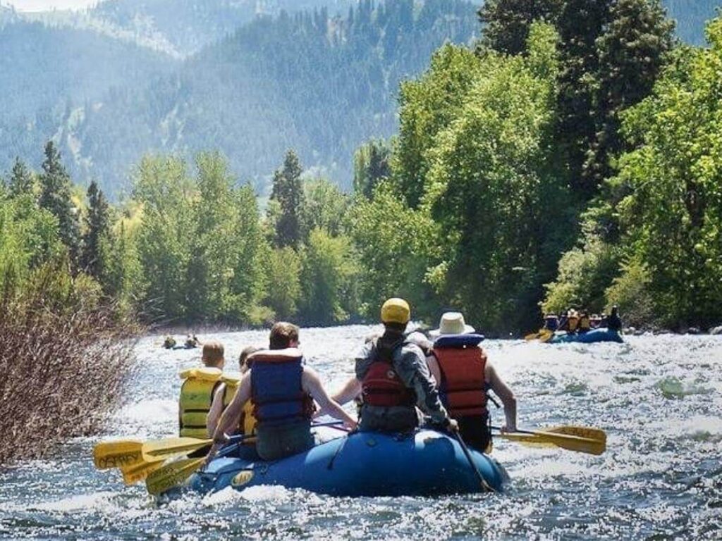 People floating on the Wenatchee River near Leavenworth on a warm summer day