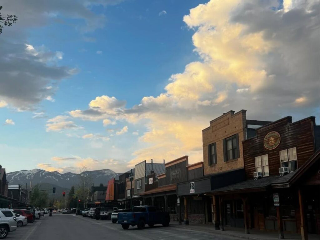 Local boutiques and cafes in downtown Whitefish, Montana