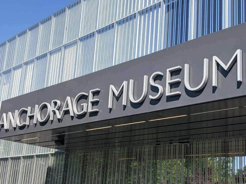 Exterior view of the Anchorage Museum on a cloudy day