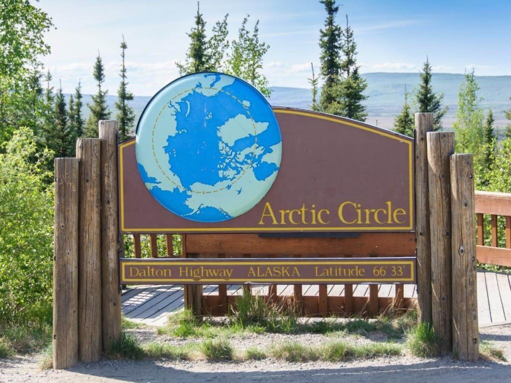 Arctic Circle sign along the Dalton Highway north of Fairbanks, Alaska