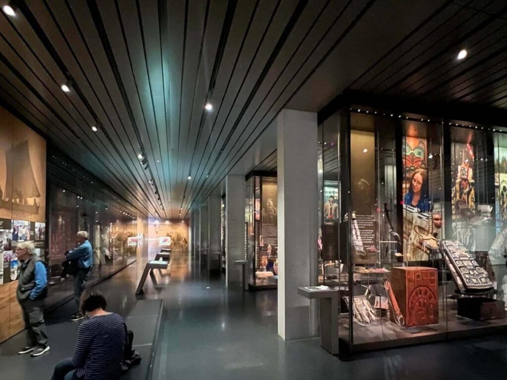 Exhibits inside the Smithsonian Arctic Studies Center showing Alaska Native cultural objects