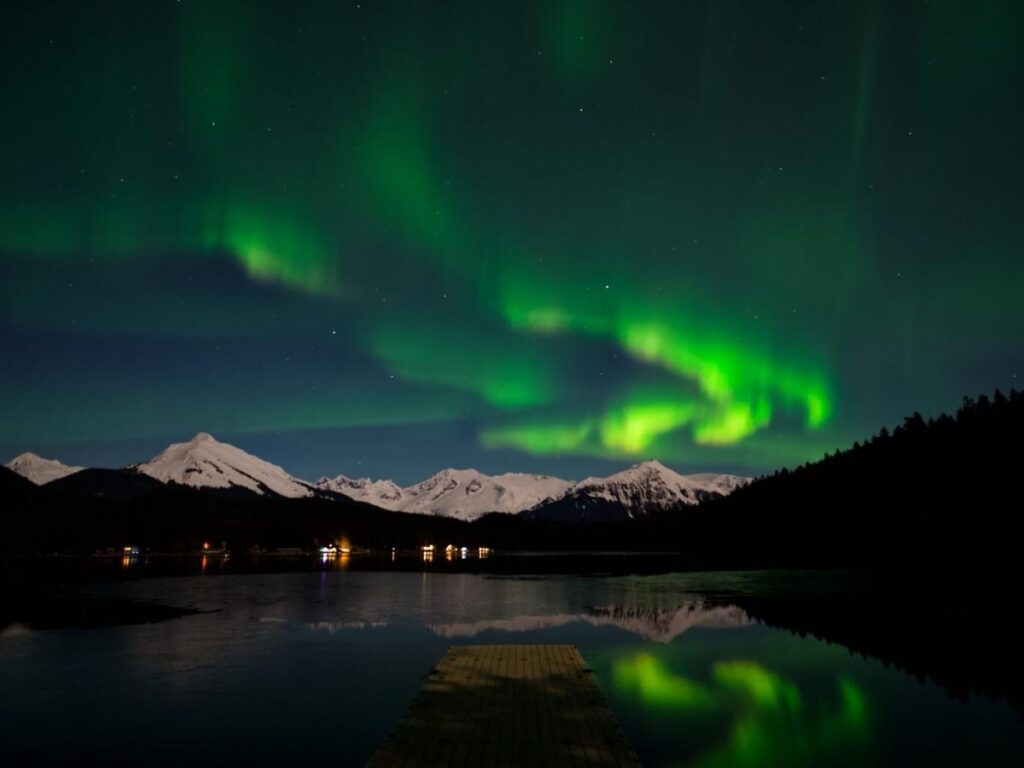 Aurora borealis stretching across a clear night sky near Fairbanks, Alaska