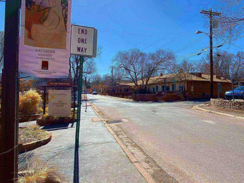 Adobe galleries lining Canyon Road in Santa Fe