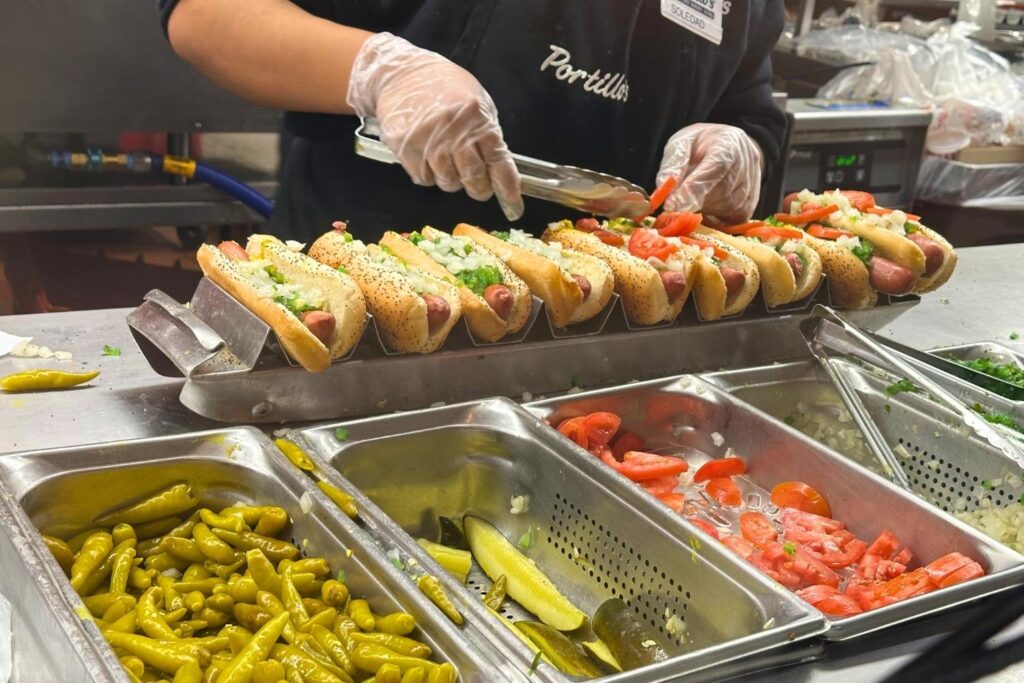 Classic Chicago-style hot dog with all toppings (no ketchup)