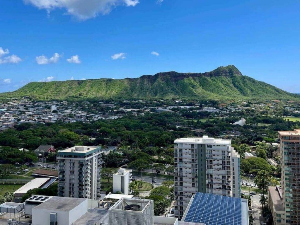 View from the Diamond Head summit overlooking Waikiki Beach and the Honolulu coastline