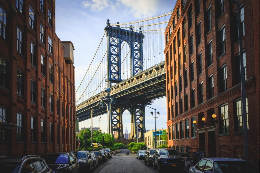Manhattan Bridge view from Washington Street in DUMBO