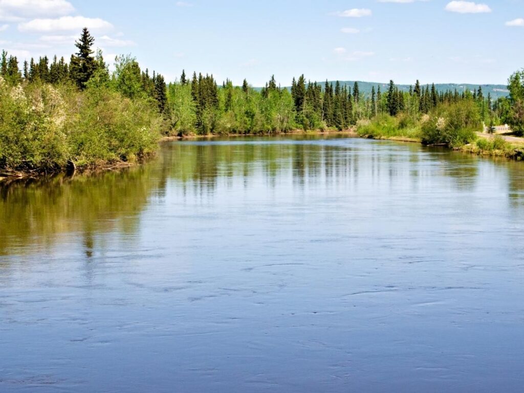 Calm river float under the midnight sun near Fairbanks, Alaska
