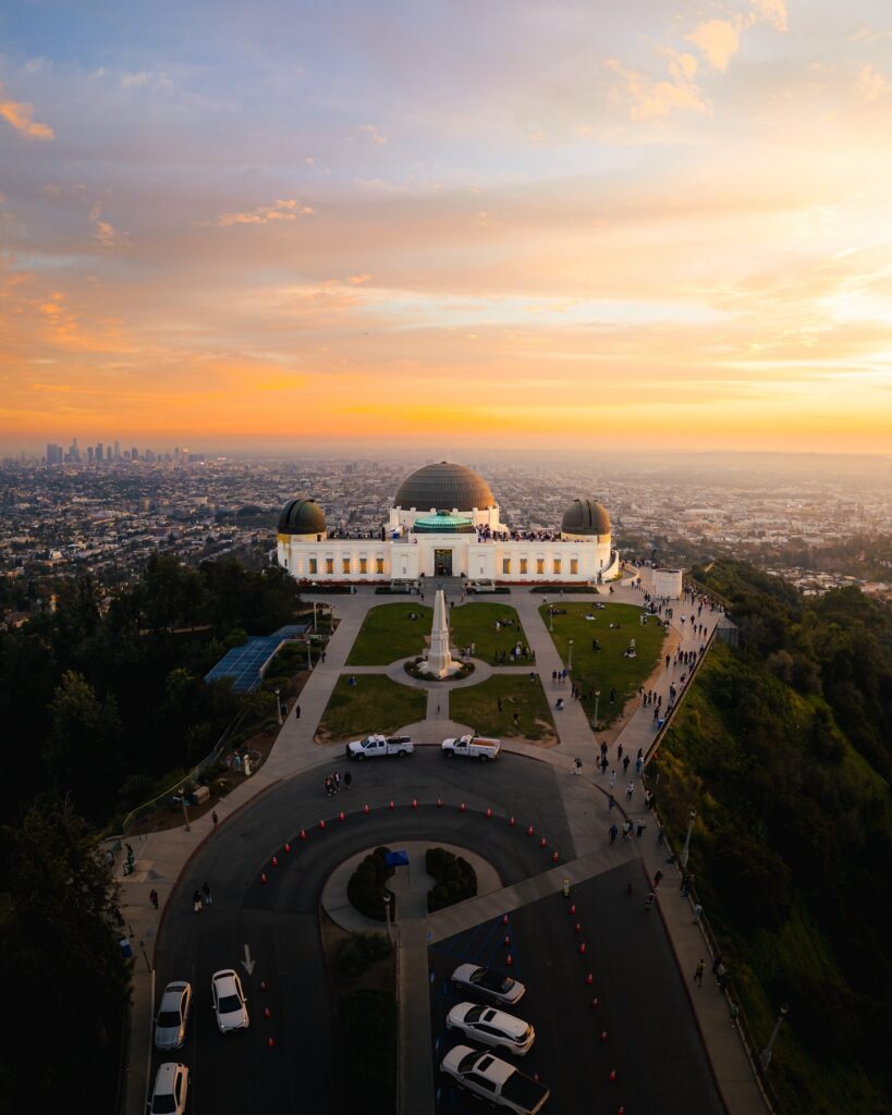 Sunset view from Griffith Observatory with skyline