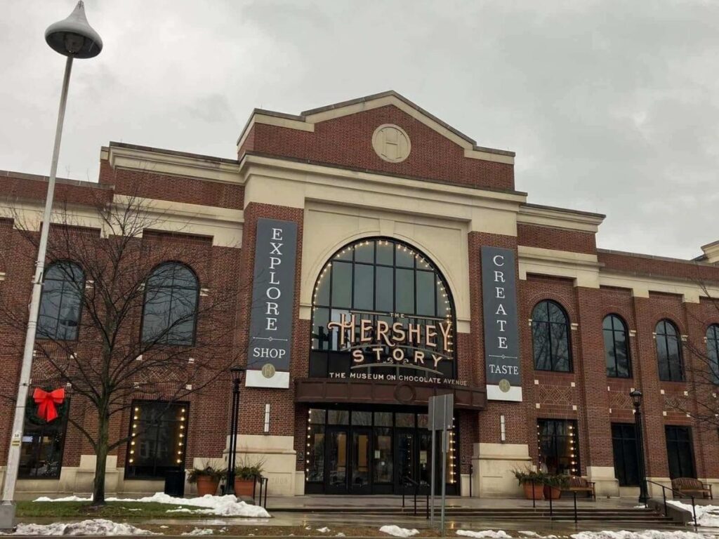 Interior exhibits at The Hershey Story Museum explaining the town’s history