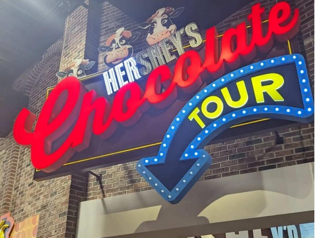 Inside the free chocolate tour ride at Hershey’s Chocolate World