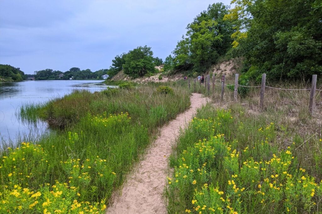 Sand dune trail overlooking Lake Michigan at Indiana Dunes National Park