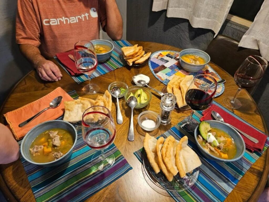 Calm dinner setting in Santa Fe with soft lighting