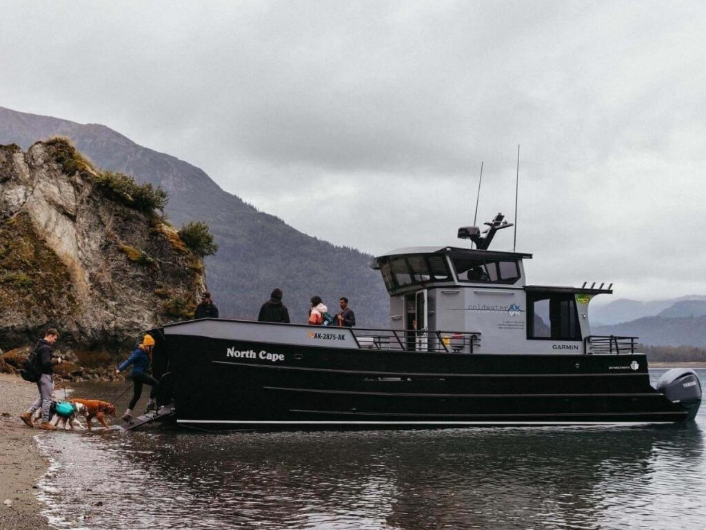 Water taxi departing from the Homer Spit toward Kachemak Bay