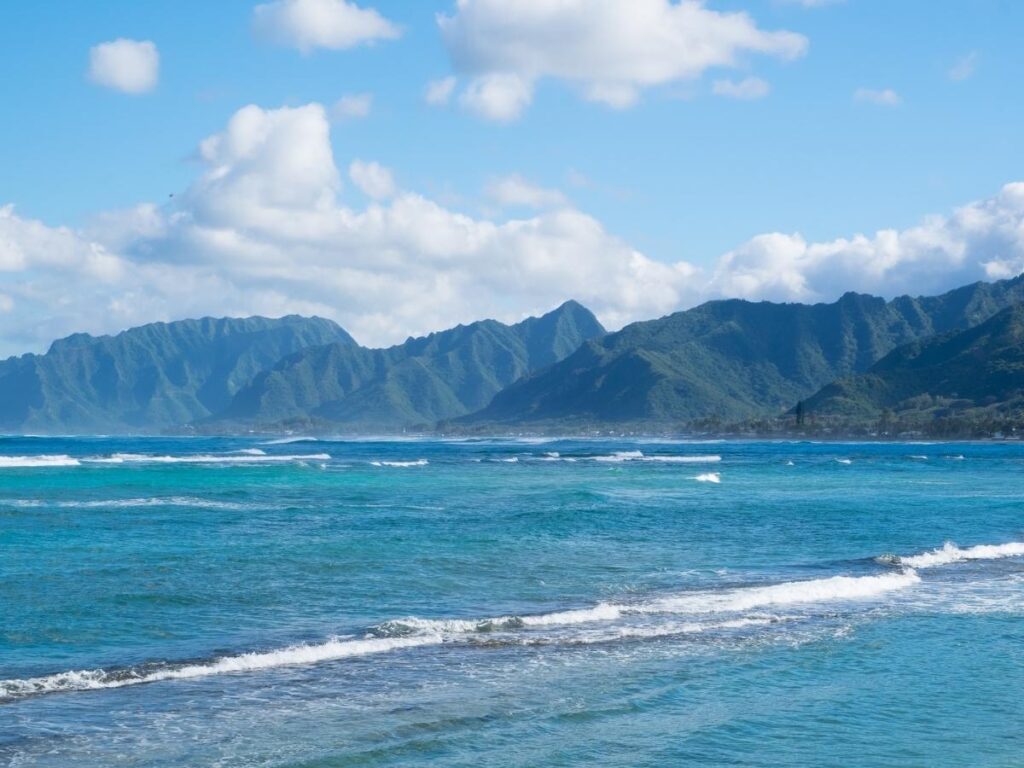 Scenic coastal drive toward the Windward side of Oahu