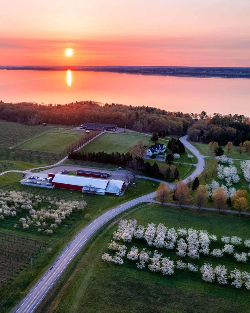 Scenic view of Old Mission Peninsula overlooking Grand Traverse Bay
