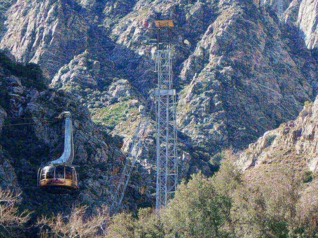 Palm Springs Aerial Tramway climbing from the desert into the mountains