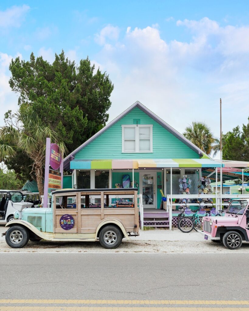 Colorful storefronts along Pine Avenue on Anna Maria Island