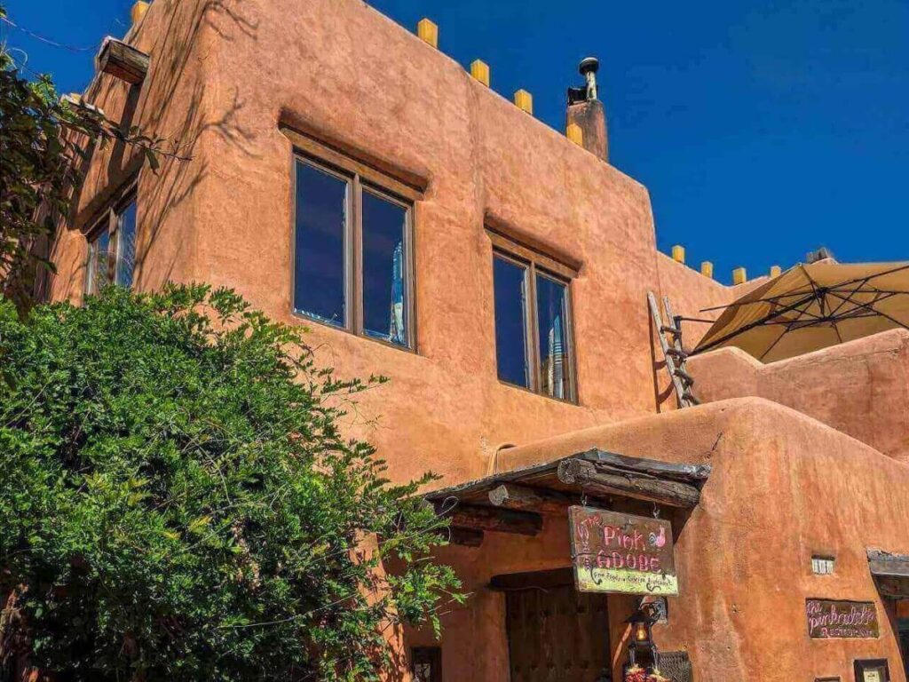 Traditional adobe architecture in Santa Fe glowing in early morning light